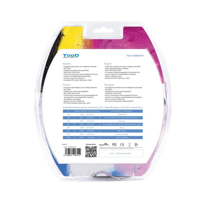 Tooq Cargador Portátil Universal Tqlc - 65Bs02At 65W para Laptops y Dispositivos USB 6