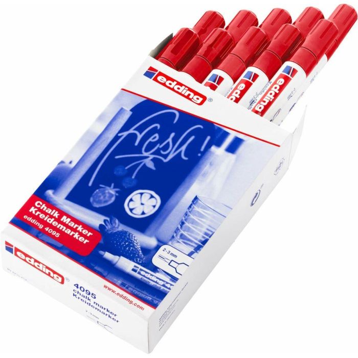 Rotuladores de tiza líquida Edding 4095 Rojo (10 Unidades) 2 Rotuladores de tiza líquida Edding 4095 Rojo (10 Unidades) 2