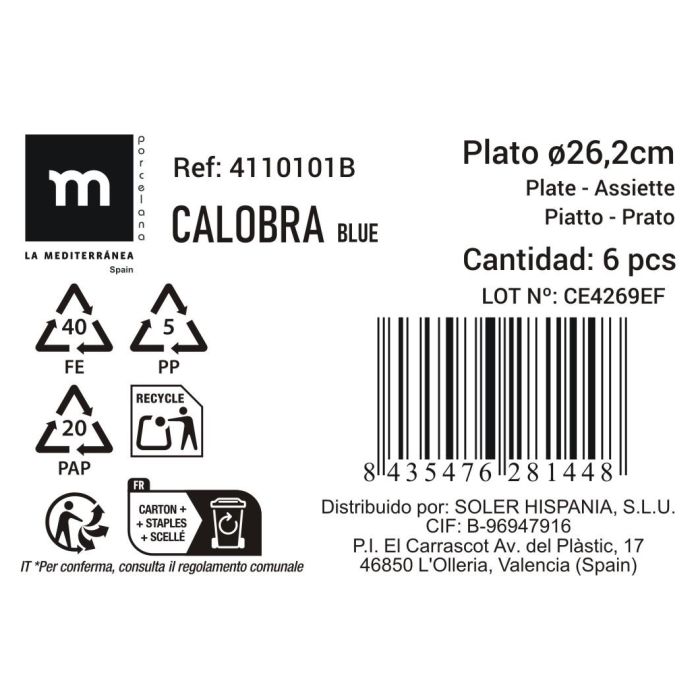 Plato Llano Calobra Azul Ø26.2 cm - Inde (12 Unidades) 3 Plato Llano Calobra Azul Ø26.2 cm - Inde (12 Unidades) 3