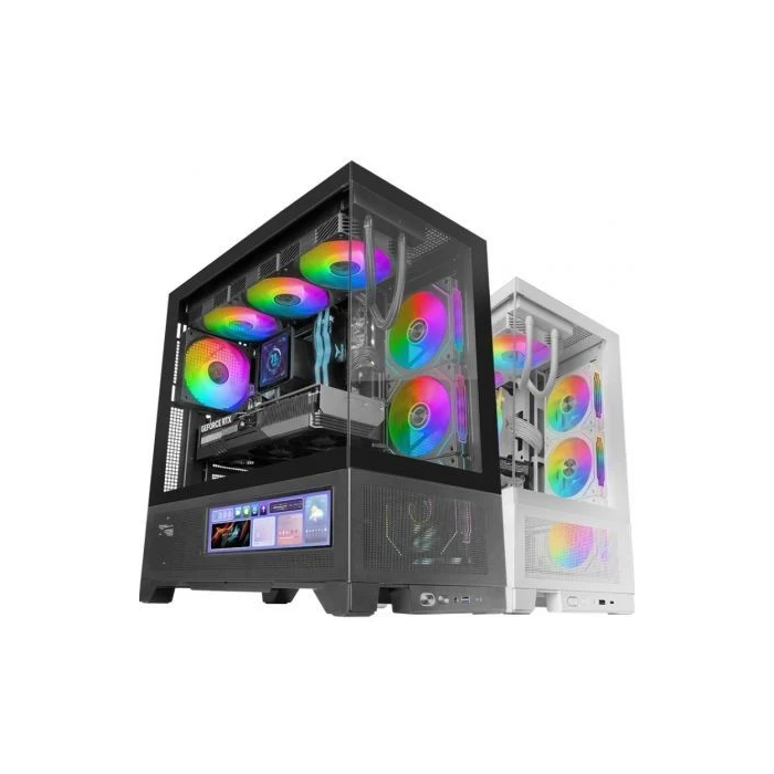Mars Gaming Caja ATX Semitorre MCLCDX Negra con Pantalla IPS 9.16", Cristal Templado, Modular, para Gaming, Soporta Placa ATX y Refrigeración Líquida 360 mm