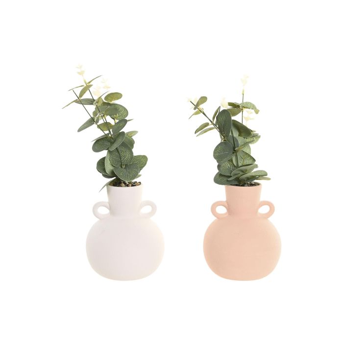 DKD Home Decor Planta de Eucalipto Decorativa de Cerámica Blanco Crema 12.5 x 36 x 12.5 cm (6 Unidades)