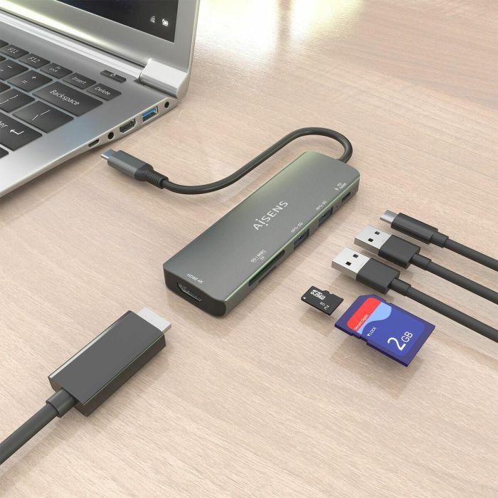 Hub USB Aisens USB-C DOCK 6 EN 1 GRIS Gris 100 W 12