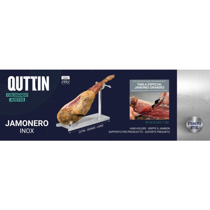 Quttin Soporte Jamonero de Acero Inoxidable para corte de jamón, 49,5 x 16,5 x 2,7 cm (4 Unidades) 3