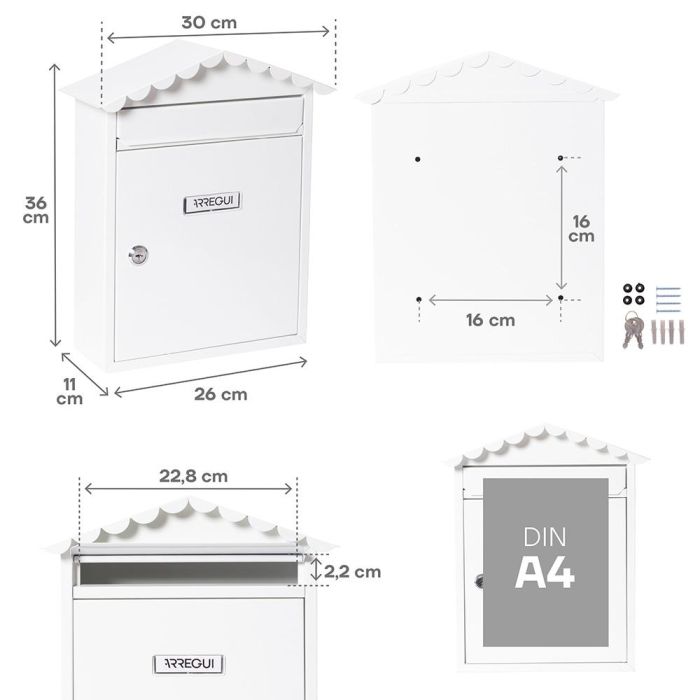 Arregui Visit Buzón Individual Exterior, Acero Galvanizado, Blanco, Tamaño M (A4), 30 x 11 x 36 cm 3