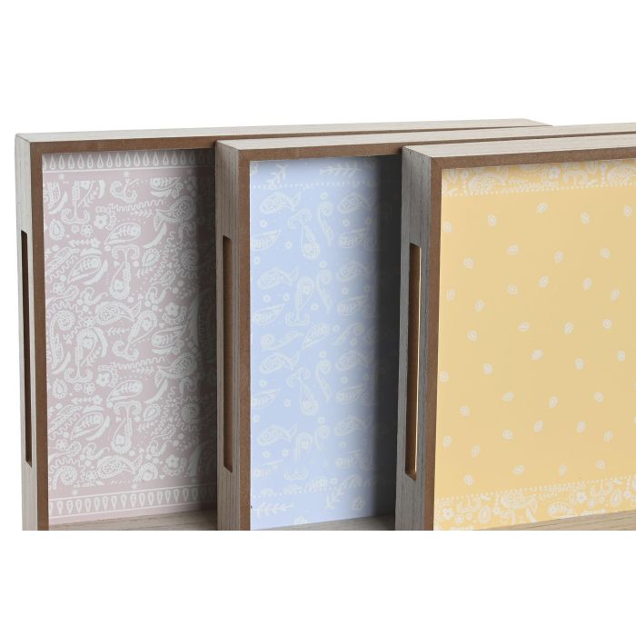 DKD Home Decor Bandeja Decorativa Estilo Shabby de MDF, Pack 3 Unidades en Colores Surtidos Rosa, Azul y Amarillo 40x30x5 cm 1