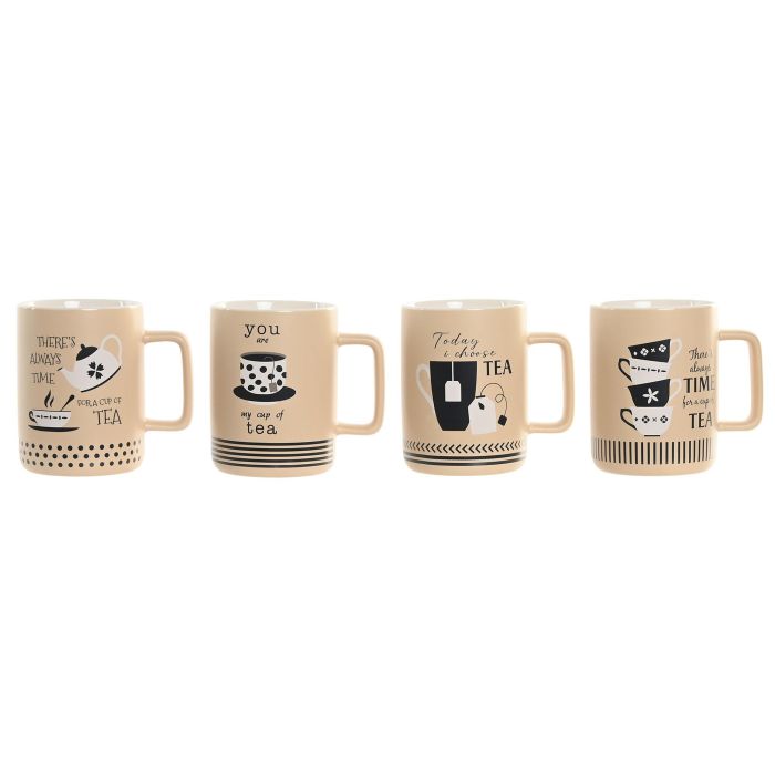 DKD Home Decor Mug Scandi de Porcelana Beige/Negro 400ml Apto Microondas/Lavavajillas (12 Unidades) 8 x 10.8 x 11 cm