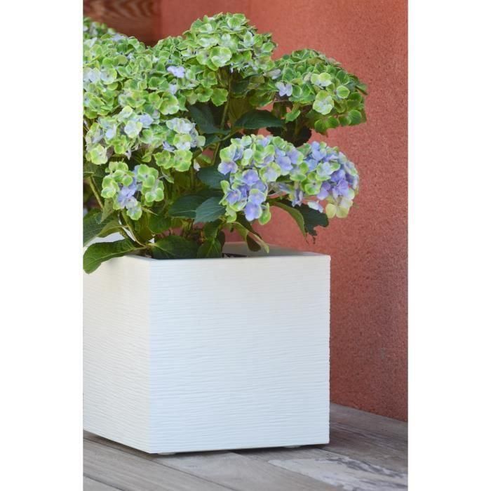 EDA PLASTIQUE Caja de flores cuadrada Graphit Up - 21 L - 29.5 x 29.5 x 29.5 cm - Cerusie blanco 5