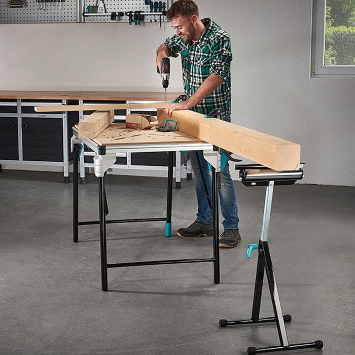 Wolfcraft Caballete Multifuncional con Soporte y Rodillo 6102300, Ajustable y Plegable para Apoyo de Tablas y Placas Largas 1 Wolfcraft Caballete Multifuncional con Soporte y Rodillo 6102300, Ajustable y Plegable para Apoyo de Tablas y Placas Largas 1