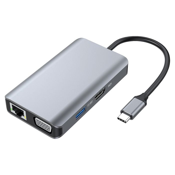 Conceptronic DONN21G Docking Station 7 en 1 USB-C a HDMI 4K, VGA, LAN GbE, USB 3.0 x3, PD 100W, Gris 4