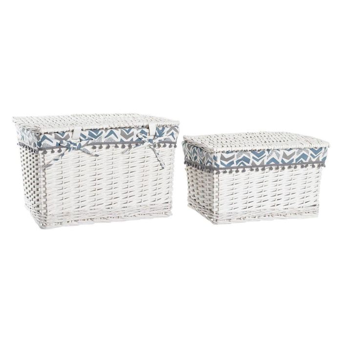 Cesta DKD Home Decor Blanco Azul 35 x 30 x 45 cm Set de 2