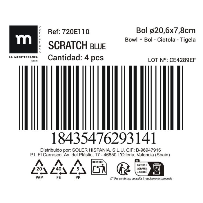 La Mediterranea Bol Alto 20.6 cm x 7.8 cm "Scratch Blue" (8 Unidades) 2