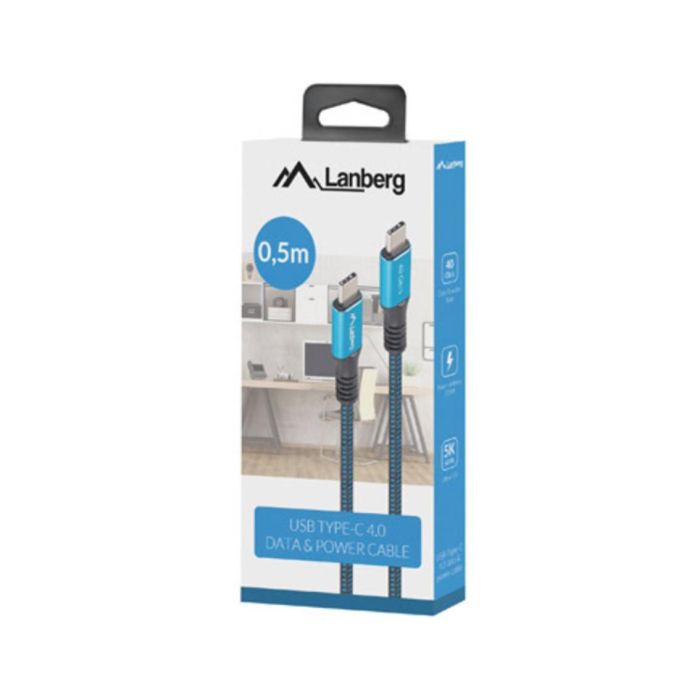 LANBERG CA-CMCM-45CU-0005-BK Cable USB USB4 Gen 2x2 de 0,5 m USB C a USB C Negro Azul 40 Gbit/s 5