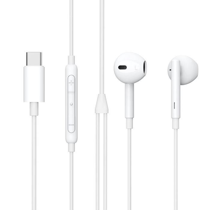 eSTUFF Auriculares intrauditivos USB-C tipo Earpod con micrófono para móvil, tablet, portátil, teletrabajo y oficina