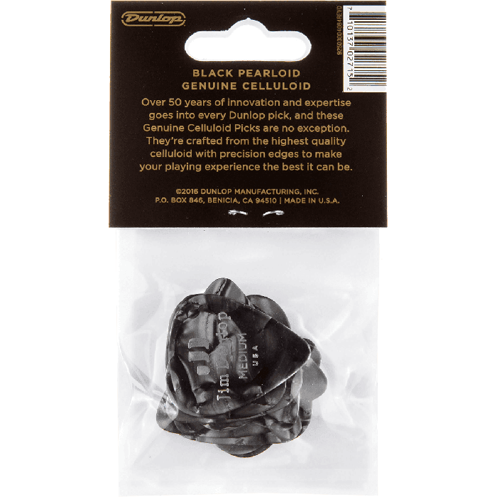 Dunlop Pack 12 Púas Genuine Celluloid Negro - Medium 4 Dunlop Pack 12 Púas Genuine Celluloid Negro - Medium 4