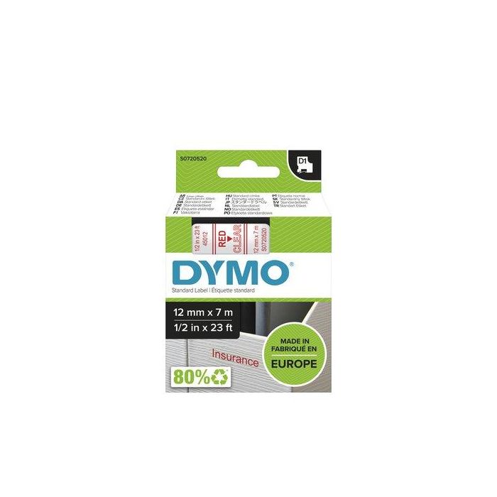 Cinta De Rotular Dymo Lm D1 7M 12Mm Rojo Sobre Transparente (45012)