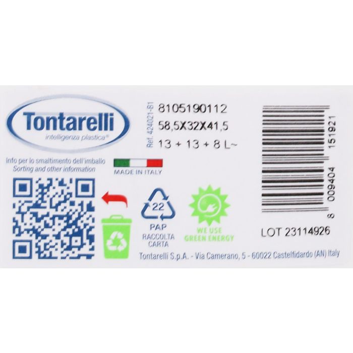 Tontarelli Cubo Basura Triple Patty Blanco con Tapa 40L 58.5x32x41.5 cm (4 Unidades) 4