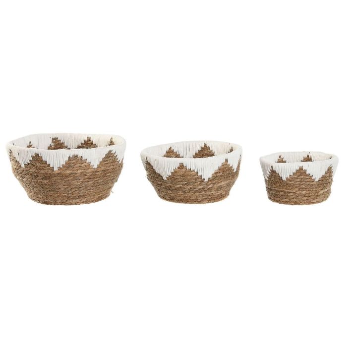 Centro Mesa Boho DKD Home Decor Natural Blanco 30.5 x 14 x 30.5 cm Set de 3