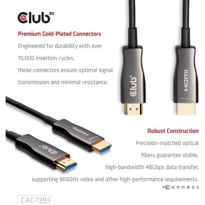 Club3D HDMI-Kabel A -> A 2.1 aktiv opt. 8K60Hz UHD 50 Meter retail 3 Club3D HDMI-Kabel A -> A 2.1 aktiv opt. 8K60Hz UHD 50 Meter retail 3