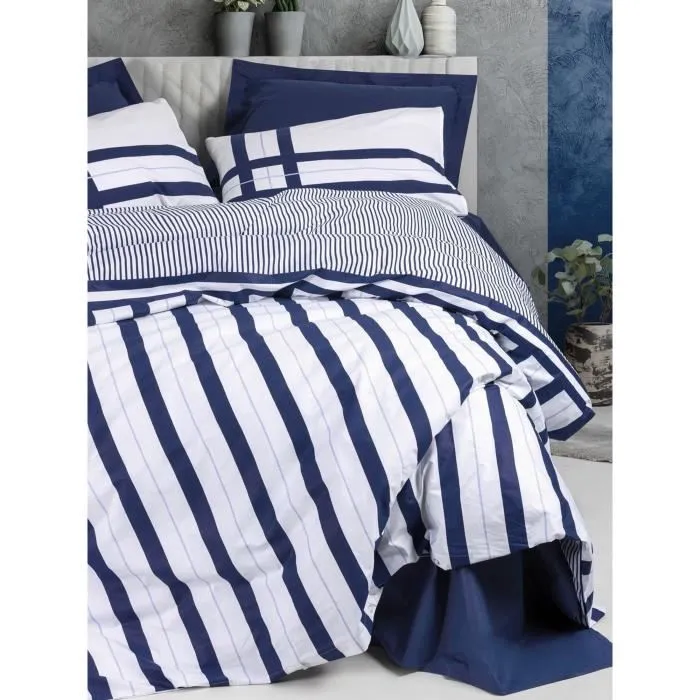 Juego de cama funda nórdica 220x240 cm + 2 fundas de almohada 60x60 cm 100% Algodón Azul ASI8684283035885 2