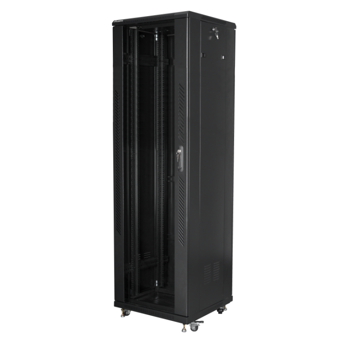 Lanberg FF01-6642-12B Armario Rack 42U Independiente Negro, Capacidad 800 kg, IP20, Bloqueo Teclado, Patas y Rieles Ajustables