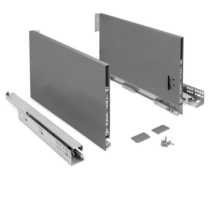 Herrajes ALK Cajón Qube H250 Extracción Total M350-M500 con Cierre Amortiguado SLOW 40kg, 400mm Antracita y Diseño Cristal para Cocina