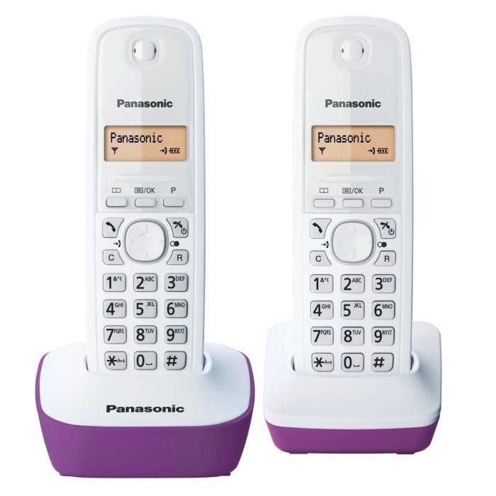 Panasonic KX-TG1612FRF Teléfono Inalámbrico Duo Sin Contestador - Pantalla Retroiluminada - Directorio 50 Nombres - Blanco Púrpura 1