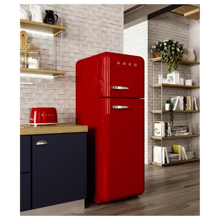 Smeg TSF01RDEU Tostador de Pan para 2 Rebanadas, Color Rojo, Control por Botones, Acero Inoxidable, Función Descongelar y Recalentar, 950W