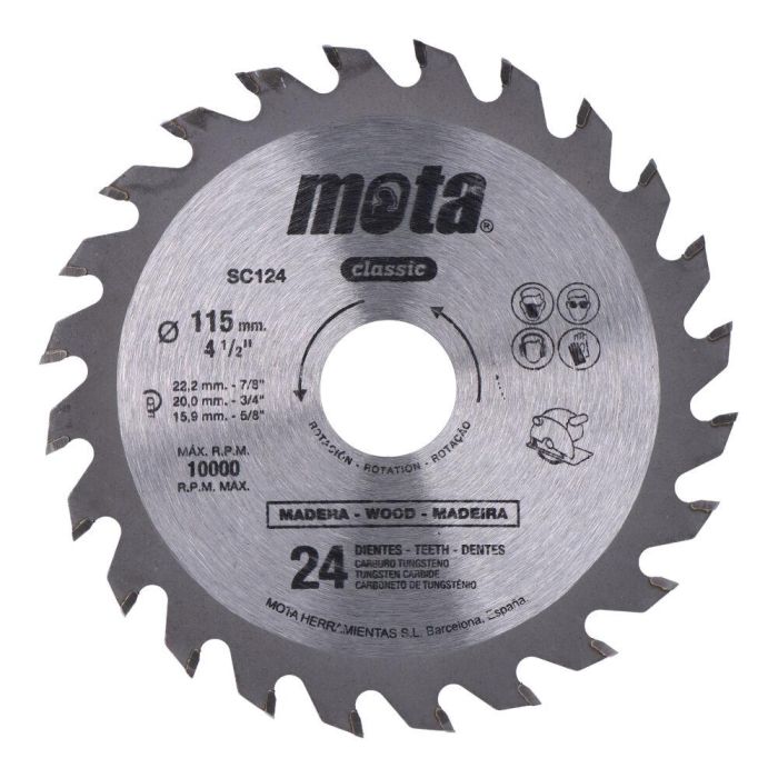 Mota Herramientas Sc124 Sierra circular de widia Ø115 mm 24 dientes de carburo de tungsteno para madera 0 Mota Herramientas Sc124 Sierra circular de widia Ø115 mm 24 dientes de carburo de tungsteno para madera 0