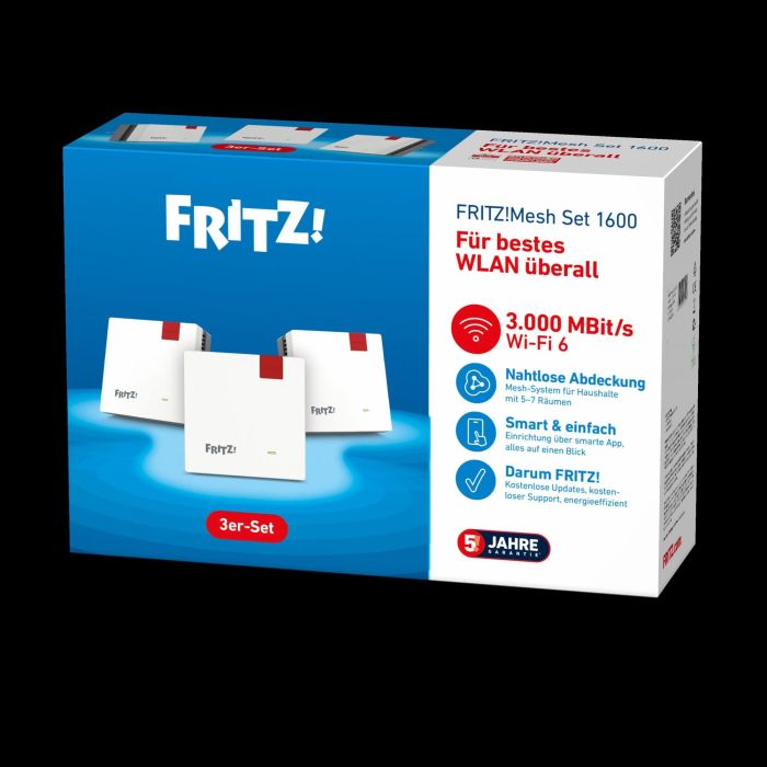 AVM FRITZ!Mesh Set 1600 3-Pack - Sistema de Malla Wi-Fi 6, Doble Banda (2.4 GHz / 5 GHz), 3 Dispositivos, Rojo/Blanco 2