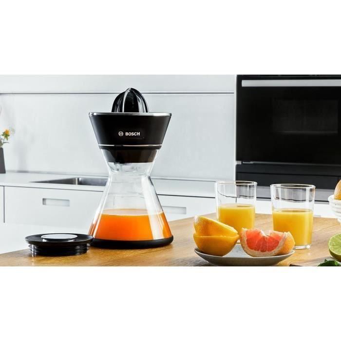 Bosch MCP72GPB Exprimidor de cítricos VitaStyle Citro 40W, depósito de vidrio 1L, cono universal, negro/acero inoxidable cepillado 4