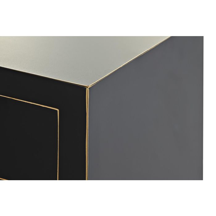 DKD Home Decor Mesita de Noche Oriental Masako, con 1 Cajón y 2 Puertas, de Abeto y MDF, Negro Blanco Dorado, 36x66x45 cm 2