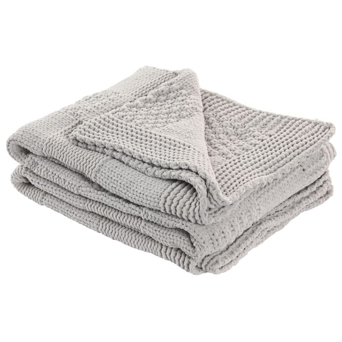 DKD Home Decor Manta de Sofá Urban de Poliéster, Tejido Punto, Gris Claro, Medidas 170 x 130 cm, Densidad 450 gsm, Pack 2 Unidades