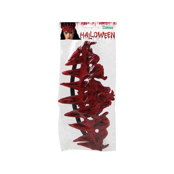Diadema Halloween Corona Roja Flexible Con Elástico para Disfraz de Demonio, Hechicera o Reina del Inframundo 1