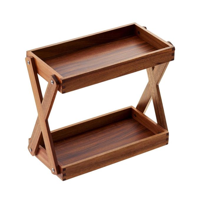 Leone Expositor Buffet 2 Estantes Acacia Madera 37x18x30,5 CM