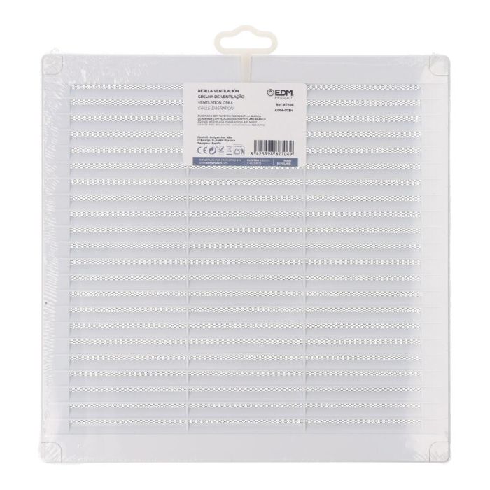 Edm Rejilla ventilación cuadrada ABS con tapones y mosquitera 250x250x7mm blanca 2 Edm Rejilla ventilación cuadrada ABS con tapones y mosquitera 250x250x7mm blanca 2