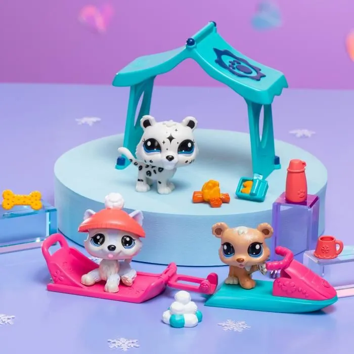 Bandai Littlest Pet Shop Nieve Pack Temático 3 Mascotas Animales y Accesorios BAN3701405822880 4