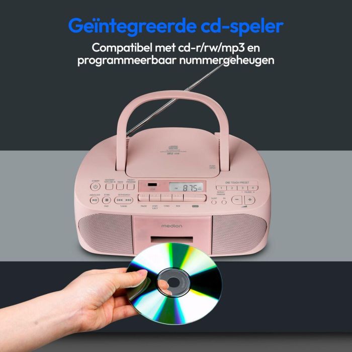 Medion AAAQL64901 Radio CD K7 FM portátil con 2x3W RMS de potencia, color rosa 4