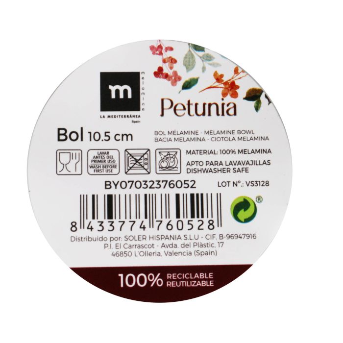 Bol de melamina Petunia 10.5 cm brillo - La Mediterranea (36 Unidades) 2 Bol de melamina Petunia 10.5 cm brillo - La Mediterranea (36 Unidades) 2