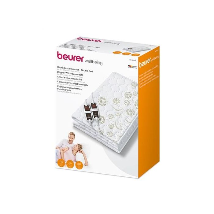 Beurer Calientacamas Doble Eléctrico UB-68 XXL Transpirable Forro Polar 2 Zonas Térmicas Independientes 4 Niveles Temperatura 12 Horas 1