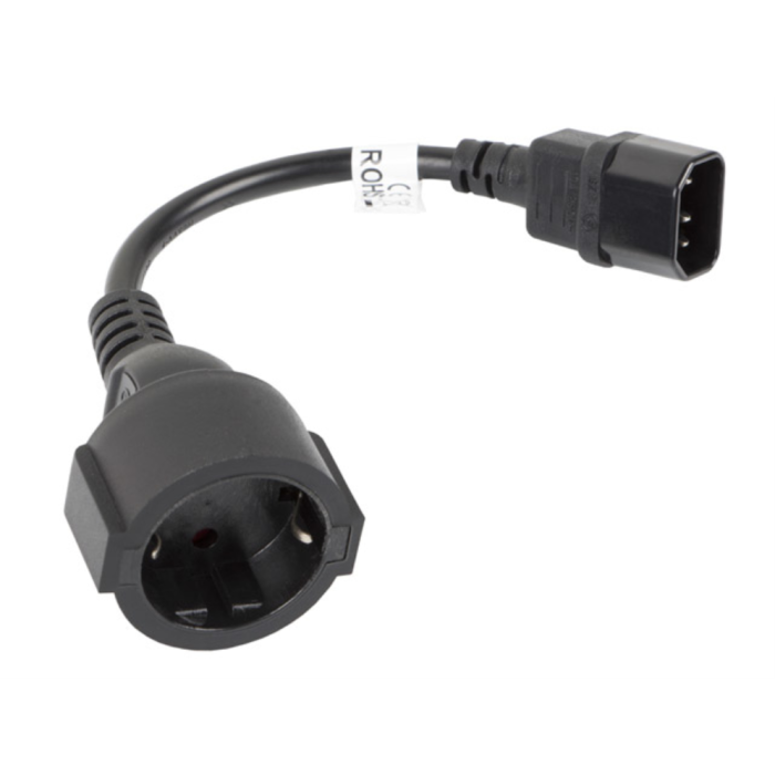 Lanberg Adaptador IEC 320 C14 a Uni-Schuko, Cable de Alimentación para PC, Servidor, 0.20m