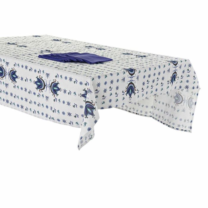 Mantel Tradicional DKD Home Decor Azul Blanco 150 x 0.5 x 150 cm Set de 5 (2 Unidades) 1