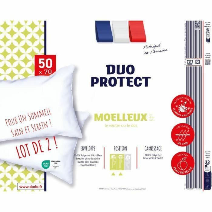 Dodo AAAMZ76264 Juego de 2 Almohadas Suaves Duo Protect 100% Poliéster Volupt'Air 50x70 cm Blanco 2 Dodo AAAMZ76264 Juego de 2 Almohadas Suaves Duo Protect 100% Poliéster Volupt'Air 50x70 cm Blanco 2