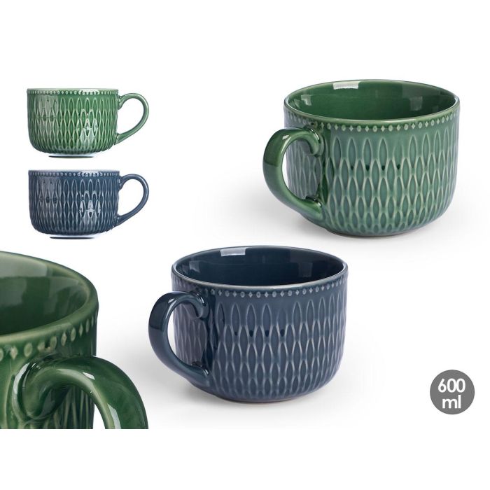 Vessia Tazón de Desayuno Surtido 560 ml de Cerámica Loza en 2 Colores Oscuros (Azul/Verde) - 16x9x12 cm (24 Unidades)
