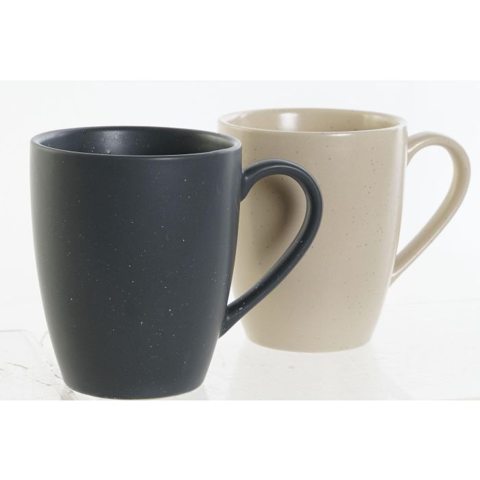 DKD Home Decor Set de 4 Tazas Lianfeng 21 Scandi Beige Gris Oscuro Gres Rubberwood 19 x 13 x 31 cm