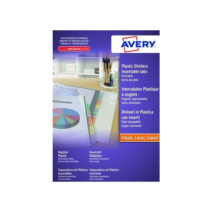 Separadores Avery Pvc Colores Traslucidos Surtidos A4 6 Pestañas 9 Taladros Inkjet/Laser Personalizables