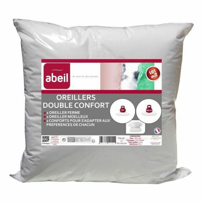 Abeil Set de 2 Almohadas Doble Comodidad y Firmeza (Suave 550g / Firme 650g) 100% Algodón 60x60cm Oeko-Tex 0 Abeil Set de 2 Almohadas Doble Comodidad y Firmeza (Suave 550g / Firme 650g) 100% Algodón 60x60cm Oeko-Tex 0