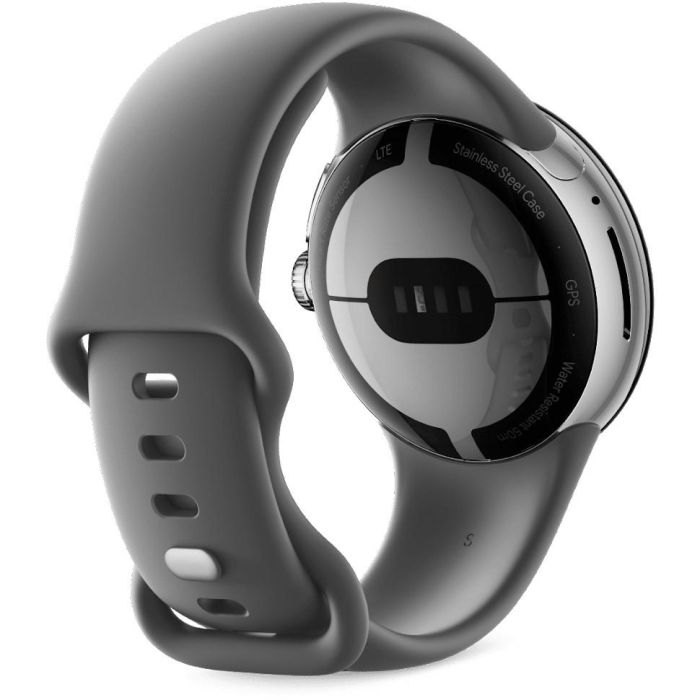 Google Pixel Watch polished silver stainless steel 41mm charcoal active band DE 3