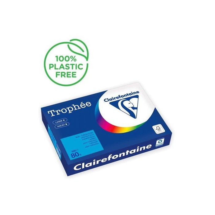 Papel De Color A4 Clairefontaine Trophee 80G 500H Vivo Azul Turquesa