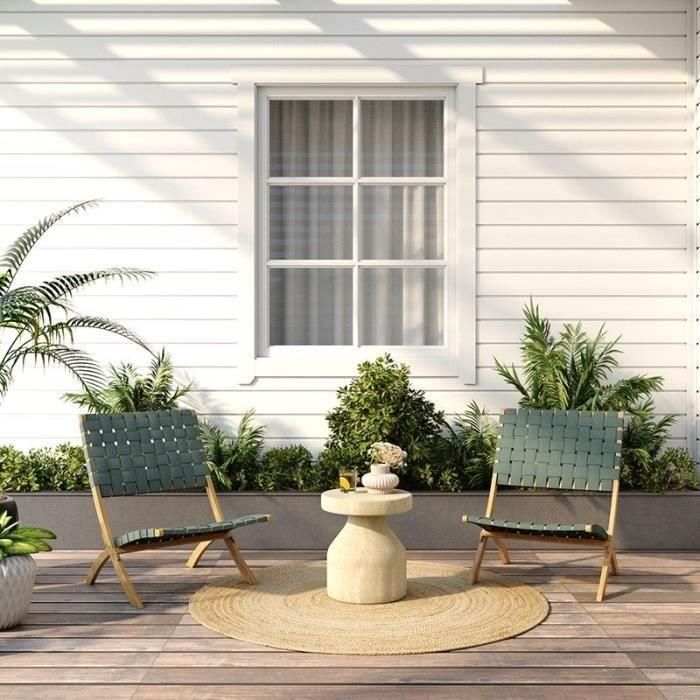 Juego de 2 sillones de jardín VERONE en madera de acacia FSC y cuerda - color verde 1