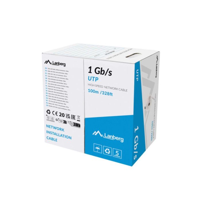 Lanberg 1 grb S Bobina Cable de Red Ethernet U/UTP Cat 5e, 250 MHz, 1000 Mbit/s, 100m, Gris